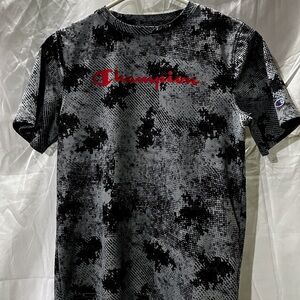 Champion Black and Gray Tee with Red Logo